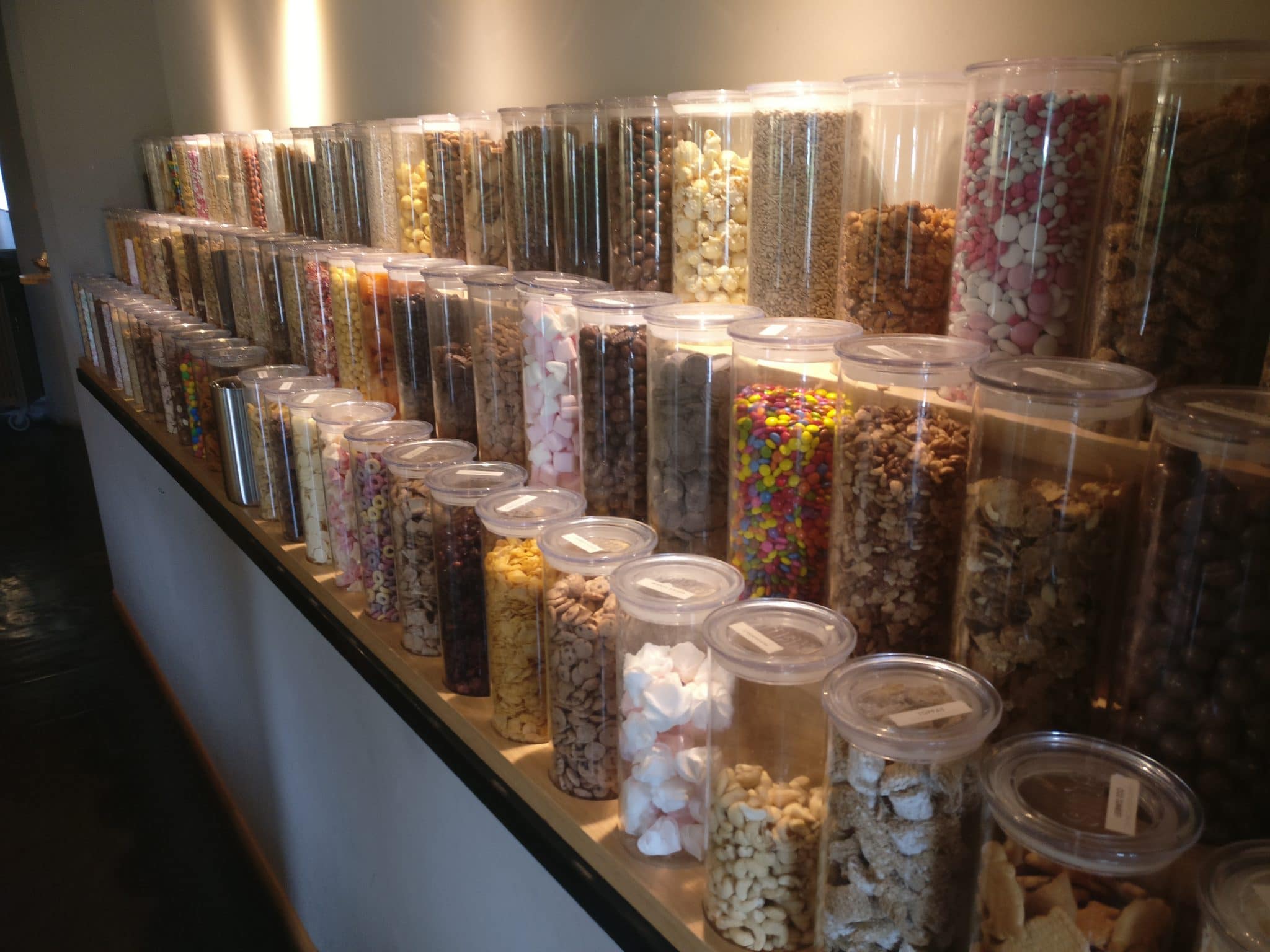 Too many containers of cereal at the breakfast buffet at Einschlaf in Wolfsburg